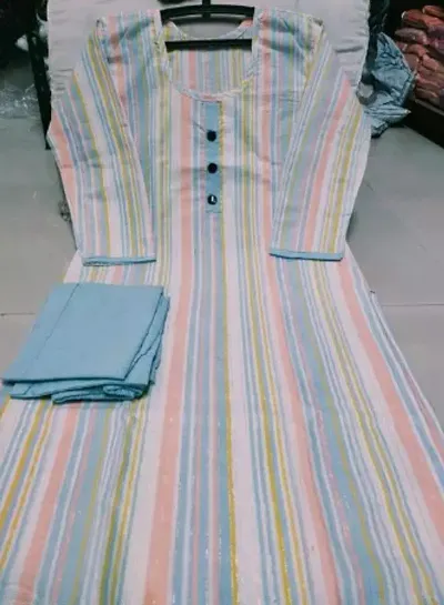 Stunning Cotton Printed Straight Kurti With Pant Set