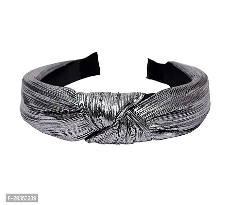 Drishti Solid Shimmer Fabric Knot Plastic Hairband Headband for Girls and Woman Pack Of-1 (Grey)