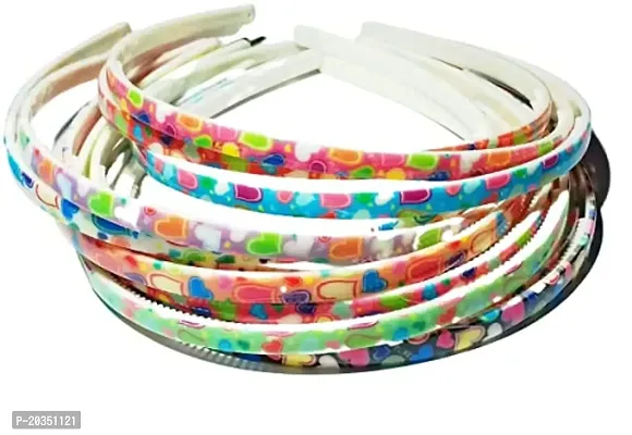 Drishti Printed Design 8mm Plastic Hair Band for Girls and Women (Pack of 10) - Multicolor