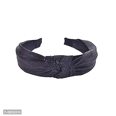 Drishti Solid Shimmer Fabric Knot Plastic Hairband Headband for Girls and Woman Pack Of-1 (Black)