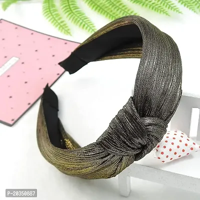 Drishti Solid Shimmer Fabric Knot Plastic Hairband Headband for Girls and Woman Pack Of-1 (Golden)-thumb3