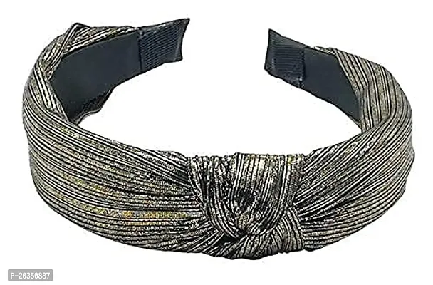 Drishti Solid Shimmer Fabric Knot Plastic Hairband Headband for Girls and Woman Pack Of-1 (Golden)-thumb0