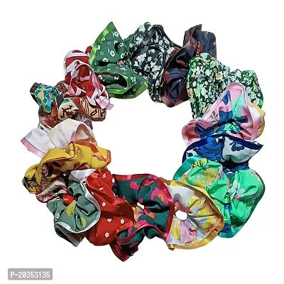 Drishti? georgette Scrunchies with Ribbon cornder Style for Girl  Woman Set of-10 (Multicolor)