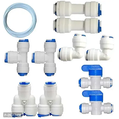 AQUALIQUID RO Plastic 1/4 OD Quick Connect Push in to Connect for RO Water Reverse Osmosis System Water Tube Fitting Set of 11 For Water Purifier