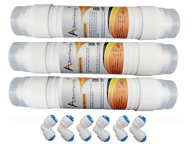 AQUALIQUID RO Gold 1 Pre + 1 Post Carbon + 1 Sediment Filter Inline With 8 Connector For water filter Ro