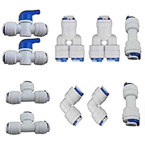 AQUALIQUID RO ccessories Pipe Jointer Elbow Connector for Water Purifier (2 Nox. Ball Valve + Y Connector + Double Push Elbow + I Straight Connector + T Shape Connector), 1/4"" Size