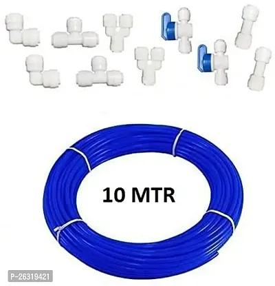 AQUALIQUID RO 10 pcs 1/4 Quick Connect Push in to Connect Water Purifiers Tube Fittings for RO Water Reverse Osmosis System+10 Meters?32 feet? tubing Hose Pipe (Blue tubing 10 Meters)-thumb2