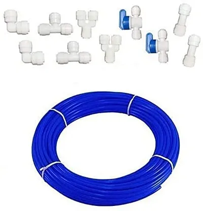 AQUALIQUID RO 10 pcs 1/4"" Quick Connect Push in to Connect Water Purifiers Tube Fittings for RO Water Reverse Osmosis System+10 Meters?32 feet? tubing Hose Pipe (Blue tubing 10 Meters)