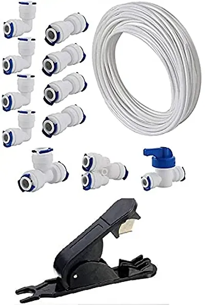 AQUALIQUID RO Water Filter Fitting, 1/4"" Pushfit Straight Connector for Water Pipe (Y+T+I+L Type Combo + Shut-Off Valve), 3 Metres of 1/4"" / 6.3mm Diameter Tube