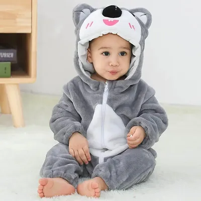 Baby Rompers koal Flannel Cartoon Animal Payjamas Winter Front Zipper Jumpsuit (for 6-12 months baby) (unique clothes for your baby) (koal shape) (length 80cm) (pack of 1)