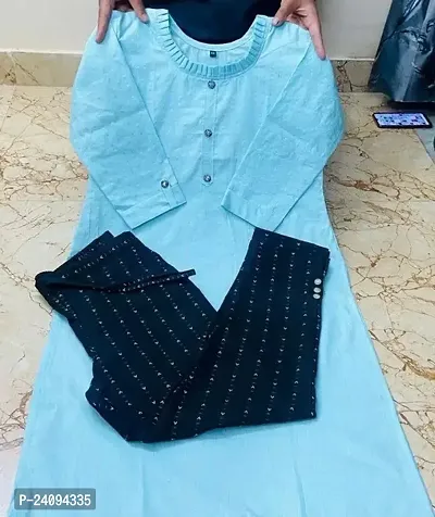 Elegant Self Design Khadi Cotton Kurta with Pant Set For Women-thumb0
