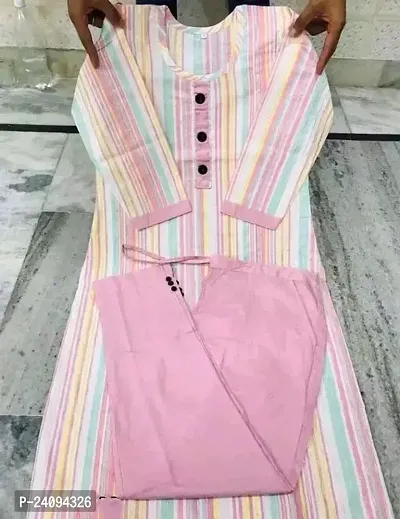Elegant Striped Khadi Cotton Kurta with Pant Set For Women-thumb0