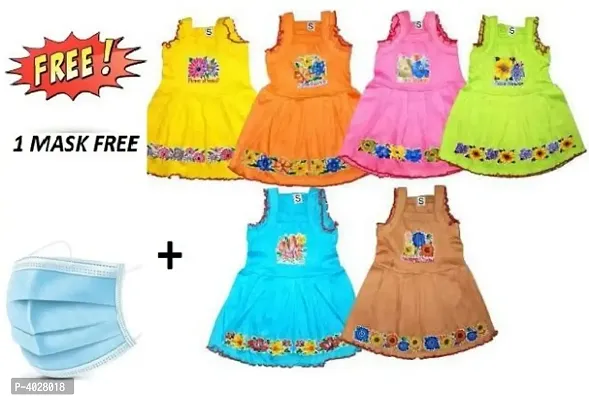 Girl's Printed Sleeveless Gown Frock (Pack Of 6)