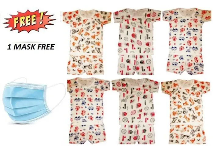 Boy's Top & Bottom Cotton Sets With Free Mask