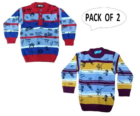 Classic Wool Printed Kids Boys Sweaters Pack of 2