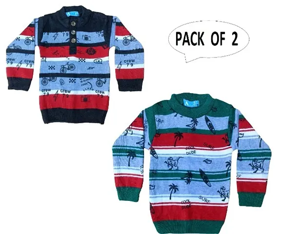 Classic Wool Printed Kids Boys Sweaters Pack of 2