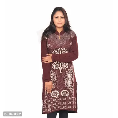 Stylish Brown Wool Woven Design Kurti For Women-thumb0