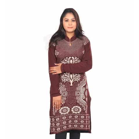 Stylish Brown Wool Woven Design Kurti For Women