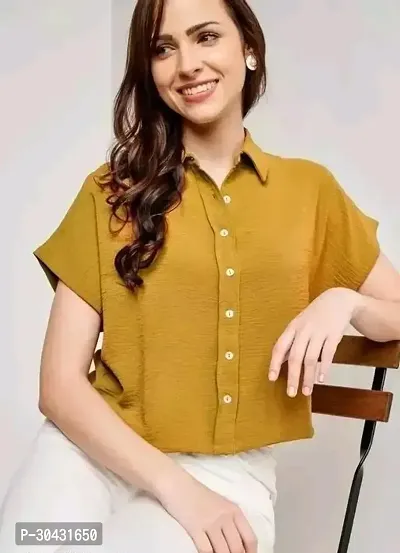 Stylish Yellow Cotton Blend Solid Shirt For Women-thumb0