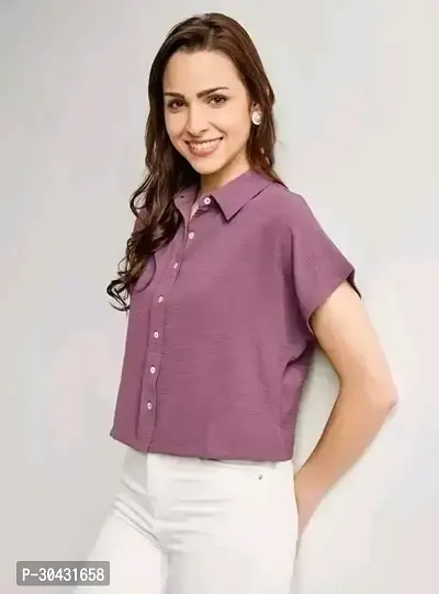 Stylish Purple Cotton Blend Solid Shirt For Women-thumb0