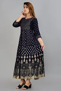 VMS Fashion Women Gold Printed Rayon Anarkali Flared Gown (Large, Blue)-thumb2