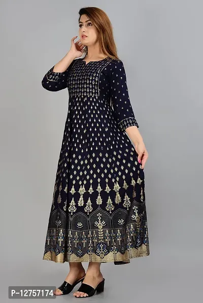 VMS Fashion Women Gold Printed Rayon Anarkali Flared Gown (Large, Blue)-thumb3