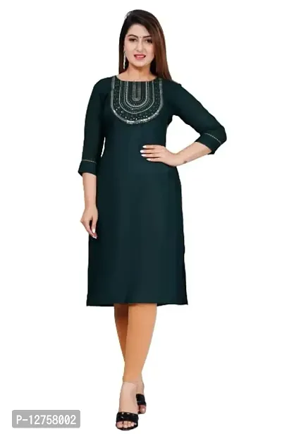 VMS Fashion Solid Embroidered Straight Kurti (Large, Green)