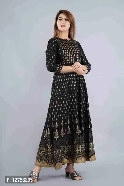 HEGZA Gold Printed Anarkali Gown (X-Large, Black)-thumb5