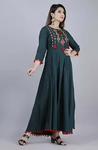 Hegza Embroidered Anarkali Gown (Medium, Green)-thumb2