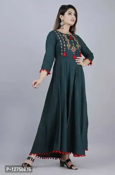 Hegza Embroidered Anarkali Gown (Medium, Green)-thumb3