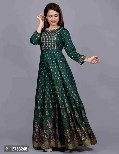 HEGZA Gold Printed Anarkali Gown (XX-Large, Green)-thumb3