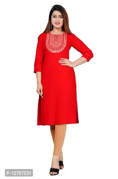 VMS Fashion Solid Embroidered Straight Kurti (XX-Large, Red)