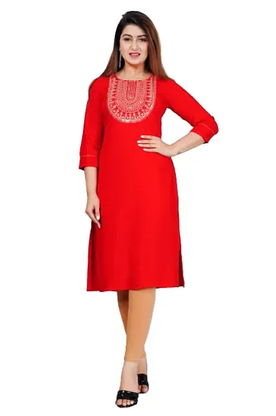 Stylish Rayon Embroidered Straight Kurti