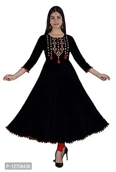 Hegza Embroidered Anarkali Gown (Small, Black)