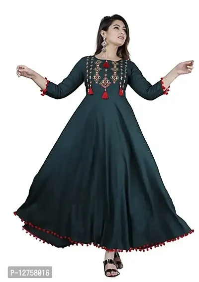 Hegza Embroidered Anarkali Gown (Medium, Green)-thumb0