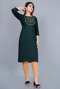 VMS Fashion Solid Embroidered Straight Kurti (Large, Green)-thumb2