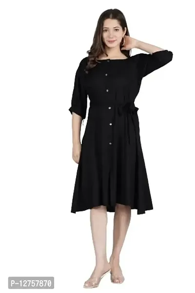 VMS Fashion Solid Front Slit Kurtis (Small, Black)