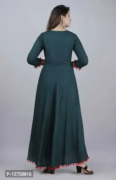 Hegza Embroidered Anarkali Gown (Medium, Green)-thumb2