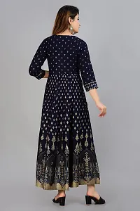 VMS Fashion Women Gold Printed Rayon Anarkali Flared Gown (Large, Blue)-thumb1