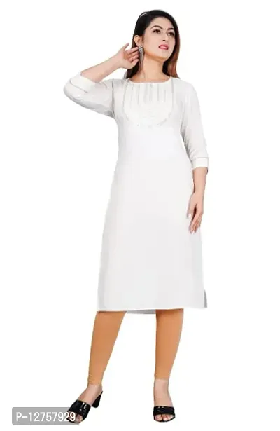 VMS Fashion Solid Embroidered Straight Kurti (XXXX-Large, White)