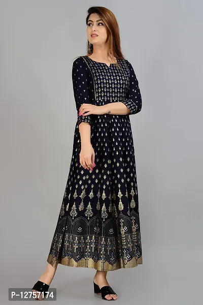 VMS Fashion Women Gold Printed Rayon Anarkali Flared Gown (Large, Blue)-thumb5