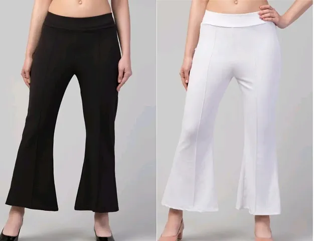 Classic Comfort Womens Trousers Regular fit  Black-White color Pack of 2