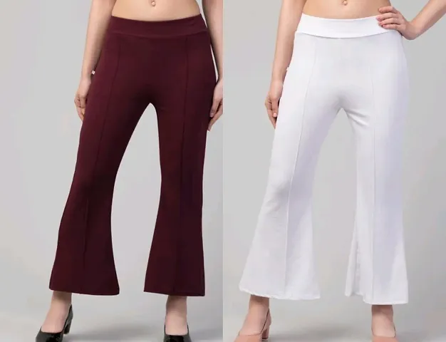 Classic Comfort Womens Trousers Regular fit  Maroon-White color Pack of 2