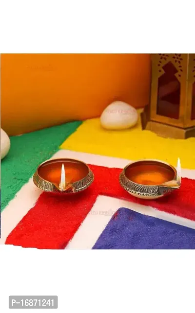 Kuber Brass Diya for Puja Set of 2 Akhand Diya for Puja || Heavy Base Aarti Diya || Deepak for Pooja Diwali Gift Item, Home Temple Decor, Temple Diya, Aarti Diya for Home Mandir