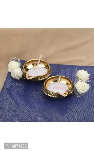 Kuber Brass Diya for Puja Set of 2 Akhand Diya for Puja || Heavy Base Aarti Diya || Deepak for Pooja Diwali Gift Item, Home Temple Decor, Temple Diya, Aarti Diya for Home Mandir