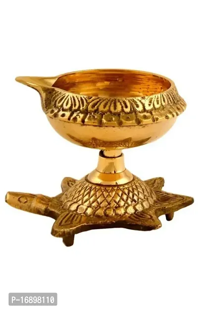 Brass diyas for Pooja Brass Puja Oil Lamp kuber Deepak Turtle Diya Handcrafted (Set of 2 Diya)