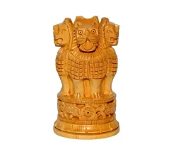 YELLOW COLOURED WOODEN HANDICRAFT PEN HOLDER ASHOKA STAMBHA DESIGN SIXE 10X5 CM-thumb1