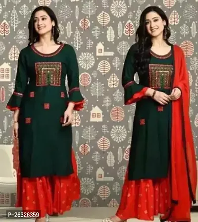 Kurti And Sarara With Siffon Less Dupatta Set-thumb0