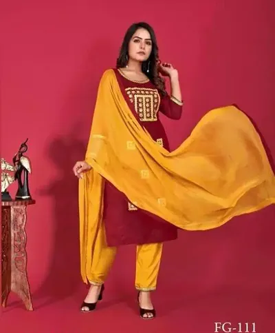 Kurti And Sarara With Siffon Less Dupatta Set