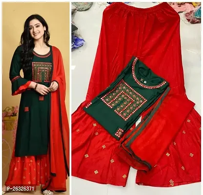 Kurti And Sarara With Siffon Less Dupatta Set-thumb0